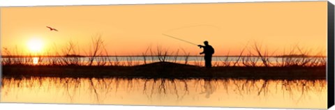 Framed Silhouette of a man fishing Print