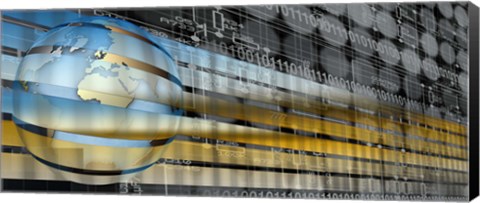 Framed Digital representation of the Earth with grid lines and binary digits Print