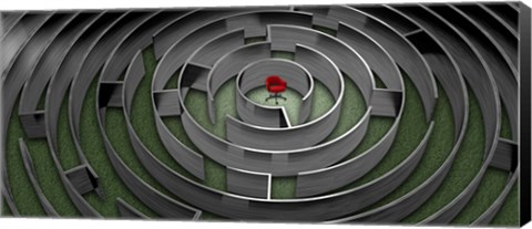 Framed Red chair in middle of maze Print