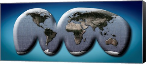 Framed Map of World from Goode&#39;s Homolosine Projection Print