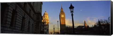 Framed Government building with a clock tower, Big Ben, Houses Of Parliament, City Of Westminster, London, England Print