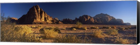 Framed Rock formations on a landscape, Seven Pillars of Wisdom, Wadi Rum, Jordan Print