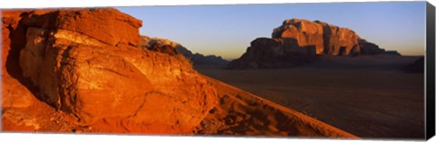 Framed Sand dunes in a desert, Jebel Um Ishrin, Wadi Rum, Jordan Print