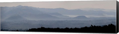 Framed Mountains in mist at dawn, Rwanda Print