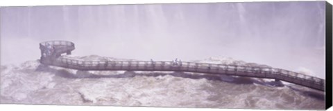 Framed People on cat walks at floodwaters on Iguacu Falls, Brazil Print