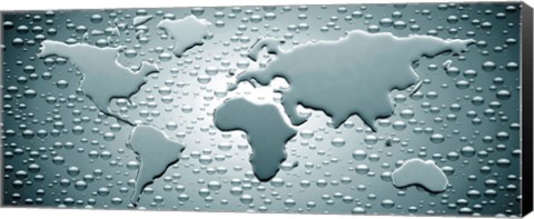 Framed Water drops forming continents (black and white) Print