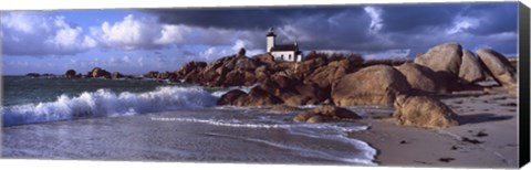Framed Lighthouse on the coast, Pontusval Lighthouse, Brignogan, Finistere, Brittany, France Print