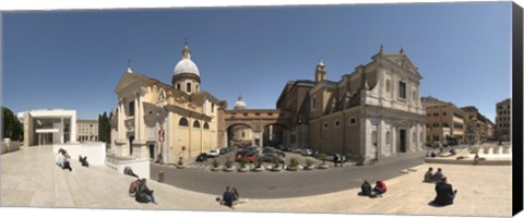 Framed Tourists sitting on steps at Piazza Porto Ripetta, Rome, Lazio, Italy Print