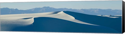 Framed White sand dunes with mountains in the background, White Sands National Monument, New Mexico, USA Print