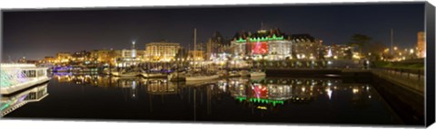 Framed Buildings lit up at night, Inner Harbour, Victoria, British Columbia, Canada 2011 Print