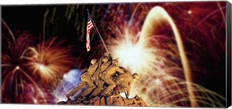 Framed Digital Composite, Fireworks Highlight the Marine Corps War Memorial, Arlington, Virginia, USA Print