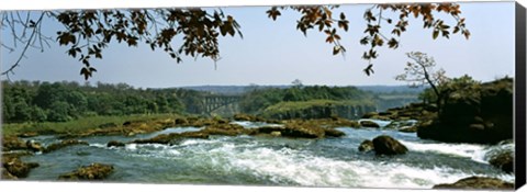 Framed Looking over the top of the Victoria Falls towards the Victoria Falls bridge, Zambia Print