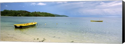 Framed Small fishing boat in the ocean, Baie Lazare, Mahe Island, Seychelles Print