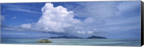 Framed View from Anse source d&#39;Argent towards Praslin Island, La Digue Island, Seychelles Print