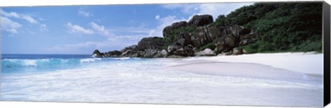 Framed Rock formations on the beach, Grand Anse, La Digue Island, Seychelles Print