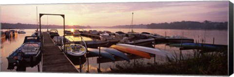 Framed Boats in a lake at sunset, Lake Champlain, Vermont, USA Print