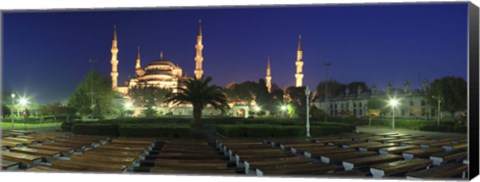 Framed Mosque lit up at night, Blue Mosque, Istanbul, Turkey Print