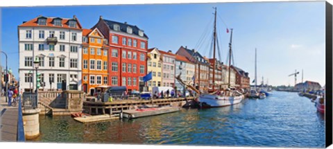 Framed Buildings along a canal with boats, Nyhavn, Copenhagen, Denmark Print