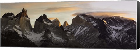 Framed Snowcapped mountain range, Paine Massif, Torres del Paine National Park, Magallanes Region, Patagonia, Chile Print