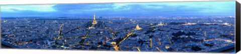 Framed Aerial view of a city at dusk, Paris, Ile-de-France, France Print