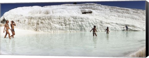 Framed Children enjoying in the hot springs and travertine pool, Pamukkale, Denizli Province, Turkey Print