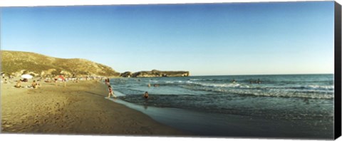 Framed Tourists swimming in the Mediterranean at Patara beach, Patara, Antalya Province, Turkey Print