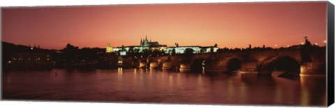 Framed Bridge with a church and castle, Charles Bridge, St. Vitus Cathedral, Hradcany Castle, Prague, Czech Republic Print