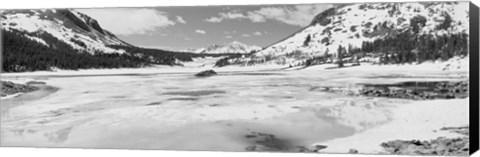 Framed Lake and snowcapped mountains, Tioga Lake, Inyo National Forest, Eastern Sierra, California (black and white) Print