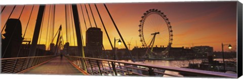 Framed Bridge with ferris wheel, Golden Jubilee Bridge, Thames River, Millennium Wheel, City Of Westminster, London, England Print