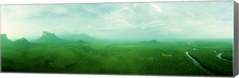 Framed Aerial View Of Green Misty Landscape, Autana Tepuy, Venezuela Print