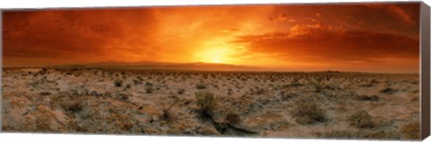 Framed Sunset over a desert, Palm Springs, California, USA Print