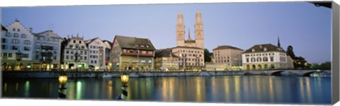 Framed Evening, Cityscape, Zurich, Switzerland Print