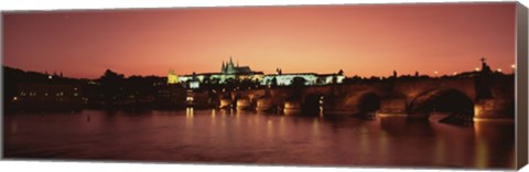 Framed Bridge with a church and castle, Charles Bridge, St. Vitus Cathedral, Hradcany Castle, Prague, Czech Republic Print