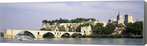 Framed Castle at the waterfront, Pont Saint-Benezet, Palais des Papes, Avignon, Vaucluse, France Print