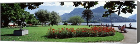 Framed Park near Lake Lugano bkgrd MT Monte Bre canton Ticino Switzerland Print