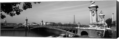 Framed Pont Alexandre III, Seine River, Paris, Ile-de-France, France (black and white) Print