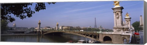 Framed Bridge across a river with the Eiffel Tower in the background, Pont Alexandre III, Seine River, Paris, Ile-de-France, France Print