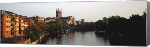 Framed Church Along A River, Worcester Cathedral, Worcester, England, United Kingdom Print