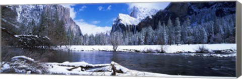 Framed USA, California, Yosemite National Park, Flowing river in the winter Print