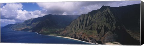 Framed Aerial view of the coast, Na Pali Coast, Kauai, Hawaii, USA Print