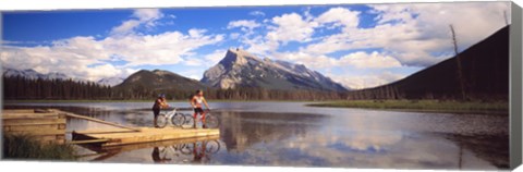 Framed Mountain Bikers Vermilion Lakes Alberta Canada Print