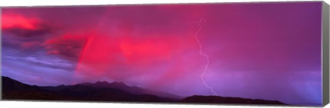 Framed Sunset With Lightning And Rainbow Four Peaks Mountain AZ Print