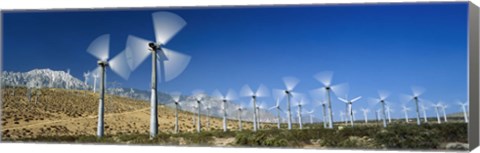 Framed Wind turbines spinning in a field, Palm Springs, California, USA Print