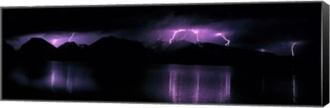 Framed Teton Range w/lightning Grand Teton National Park WY USA Print