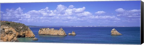 Framed Panoramic View Of A Coastline, Southern Portugal, Algarve Region, Lagos, Portugal Print