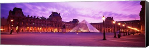 Framed Famous Museum, Sunset, Lit Up At Night, Louvre, Paris, France Print