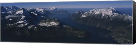 Framed High Angle View Of Mountains, Lake Lucerne, Switzerland Print