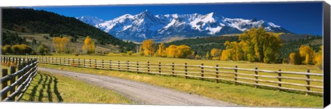 Framed Fence along a road, Sneffels Range, Colorado, USA Print