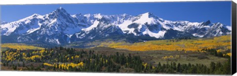 Framed Mountains covered in snow, Sneffels Range, Colorado, USA Print