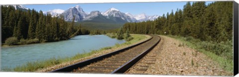 Framed Railroad Tracks Bow River Alberta Canada Print